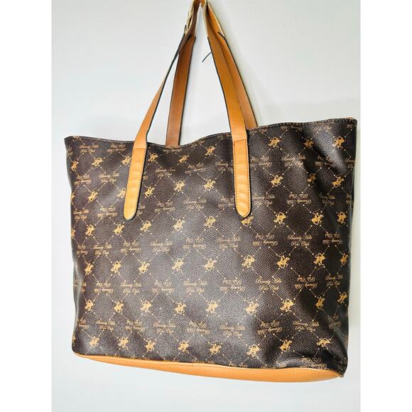 BEVERLY HILLS  POLO CLUB Brown Braided Handle Large Size Tote Handbag - Picture 5 of 14